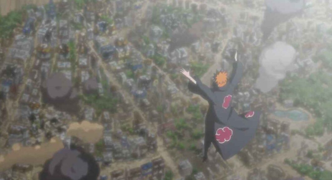 Pain using Shindratensei to destroy the Hidden Leaf Village